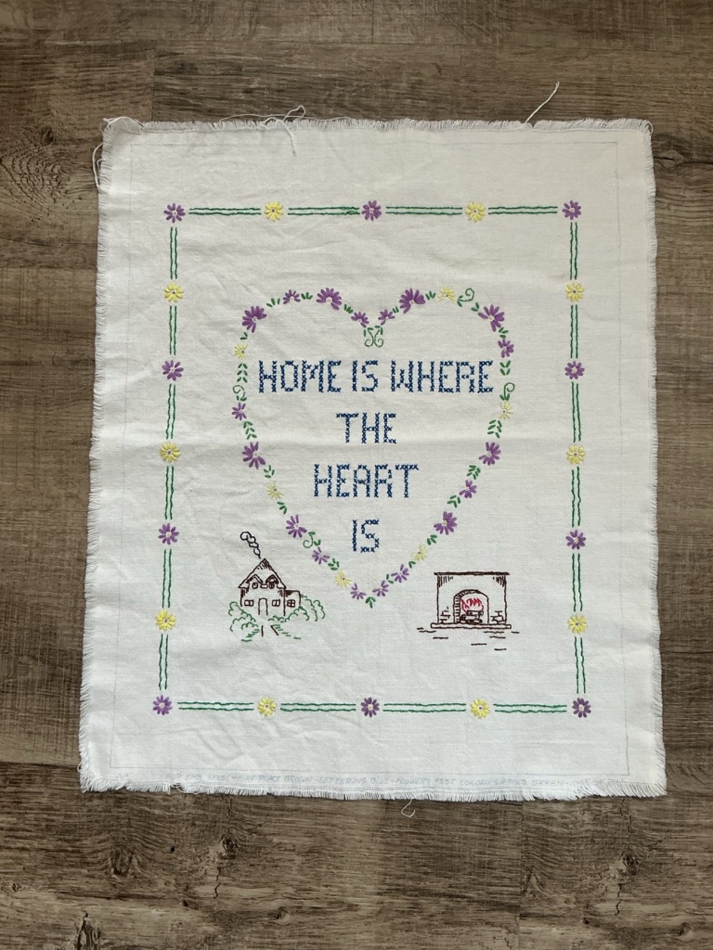 Vintage Cottage Core Cross Stitch Home Is Where The Heart Is Completed Sampler